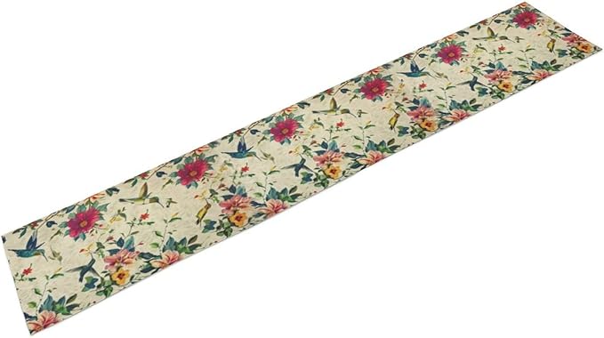 Summer Bird Floral Table Runner,Spring Birds Table Runner Burlap Table Decoration for Seasonal Home Kitchen Dining Dinner Indoor Holiday Farmhouse Decor 13x108 Inch