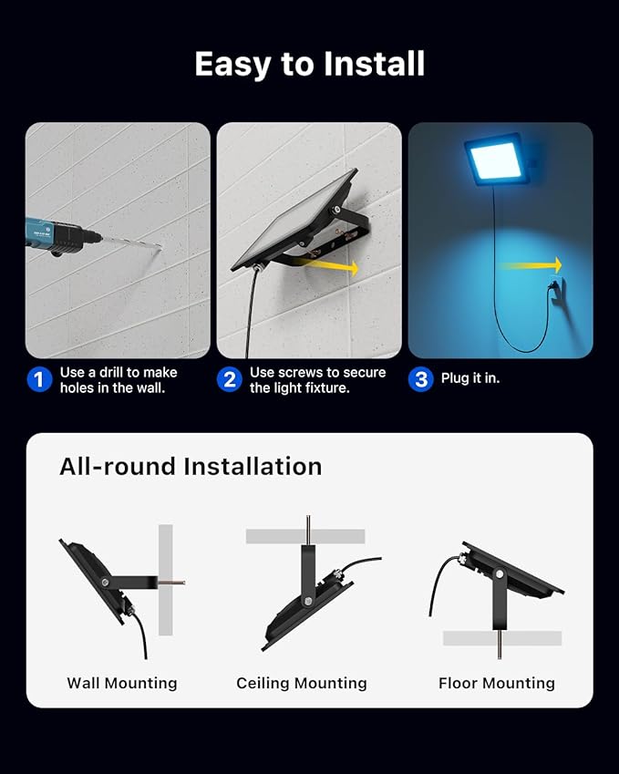 2 Pack 50W Christmas Led Flood Lights 500W Equi Color Changing with Remote Waterproof 16 Multicolor RGB Lamp Indoor or Outdoor Up Lighting for Xmas Wreath, Snowman, Nativity Scene, Decoration, Statues