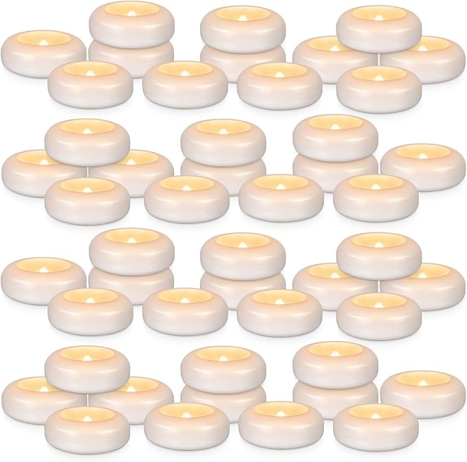Set of 48 Waterproof Flameless Floating Tealights, 120+ Hour Warm White Battery Flickering LED Tea Lights Candles - Wedding, Party, Centerpiece, Pool & SPA.