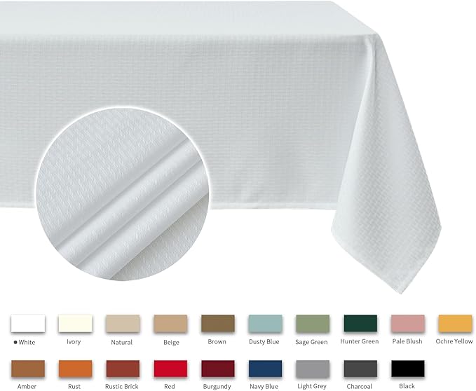 maxmill Tablecloth Weaved Texture Stain Resistant Waterproof, Wrinkle Resistant Washable Table Cloth, Fabric Table Cover for Dining Room, Indoor Outdoor Use, Rectangle 60 x 120 Inch, White