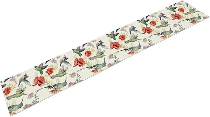Summer Tropical Hummingbird Floral Table Runner,Spring Birds Table Runner Burlap Table Decoration for Seasonal Home Kitchen Dining Dinner Indoor Holiday Farmhouse Decor 13x60 Inch