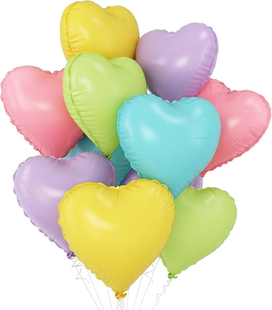 Pastel Colorful Heart Balloons,10Pcs Rainbow Foil Heart Shaped Balloons,18Inch Pink Blue Yellow Green Purple Helium Balloon for Valentines Engagement Birthday Baby Shower Wedding Party Decorations