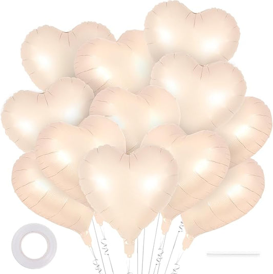 12 Pcs Heart Balloons,18 inch Heart Shape Foil Balloons Love Balloon Valentine Balloon for Birthday Party Wedding Engagement Party Baby Shower Valentine Day Decorations (caramel)