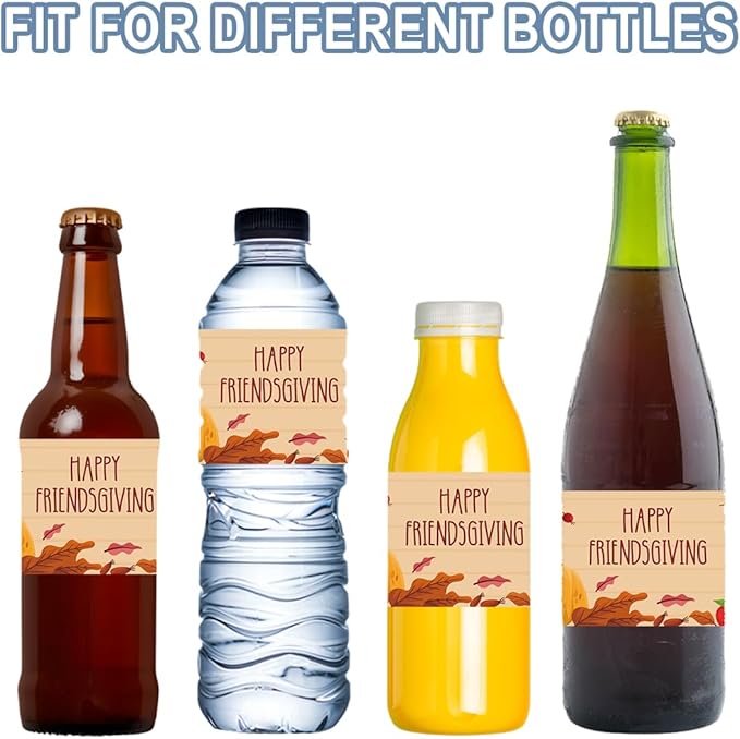 100Pcs Happy Friendsgiving Water Bottle Sticker Labels Decorations Waterproof Wrappers for Friends Party Thanksgiving Day Party Supplies