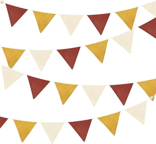 2 Sets of Brick Red Yellow Beige Nursery Garland 24Pcs Fabric Linen Baby Banner Triangle Pennant Flags Streamers for Kids Girls Birthday Boho Baby Shower Party Decorations Baby Bedroom Nursery Decor