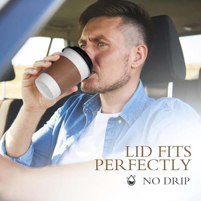 Ginkgo 100 Pack 12 oz Disposable Thickened Paper Coffee Cups with Lids and Sleeves, To Go Hot Coffee Cups, Hot Chocolate, Cocoa and Coffee Bar Supplies