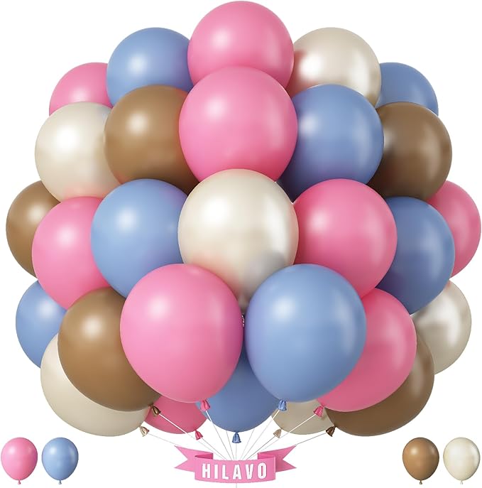 Pink Blue Balloons 60 Pcs Dusty Pink Blue Brown Balloons 12 Inch Retro Slate Blue Pink Tan Khaki Brown White Sand Balloon for Boho Gender Reveal Boys or Girls Baby Shower Birthday Party Decorations