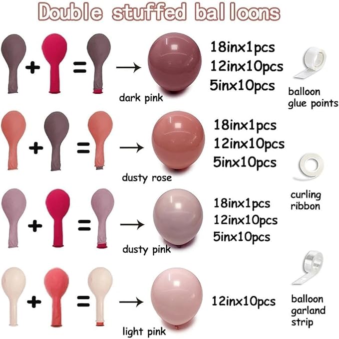 Dusty Pink Balloon Arch Double Stuffed Mauve Light Pink Blush Nude Balloons Dusty Rose Boho Balloon Garland Kit for Baby Shower Bridal Shower Birthday Bachelorette Fall Party Decorations