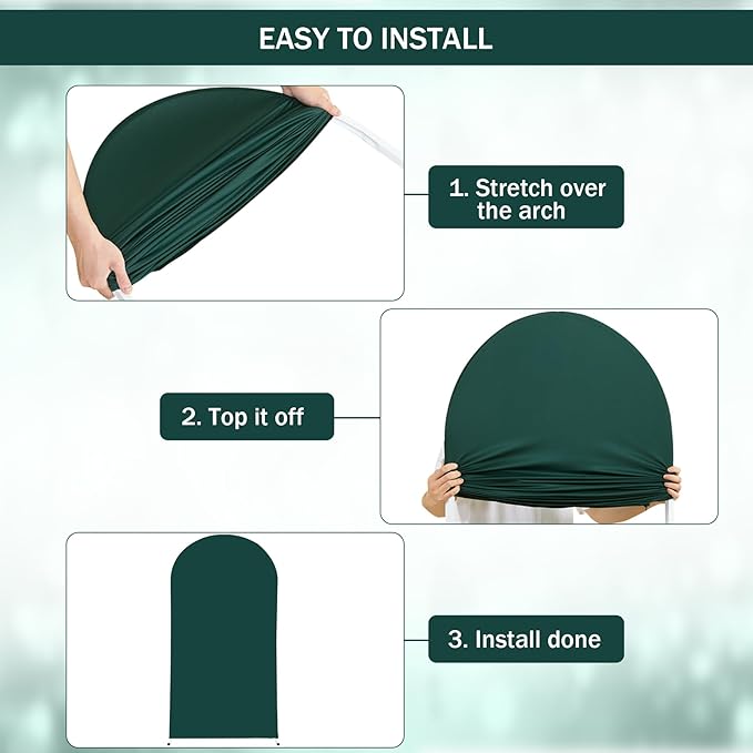 (7.2FT, 6.6FT, 6FT) Wedding Arch Cover Set of 3 Hunter Green Spandex Fitted Arch Cover for Round Top Chiara Backdrop Stand Covers for Birthday Party Banquet Photo Background Decoration