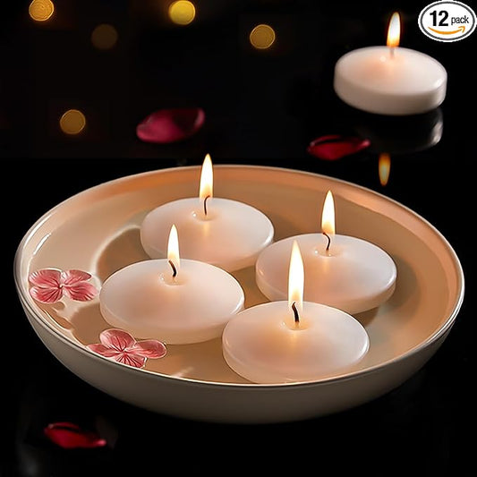 White Floating Candles 3 inch for Valentine's Day, 12 Pack Floating Candles 10 Hours Burn Clean & Smokeless Floating Candle for Wedding, Romantic Time, Proposal Anniversary, Party Deco