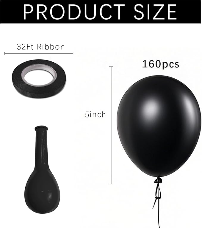 Black Balloons Party Decorations 160 Pack 5 inch Round Halloween Latex Balloons for Black Themed Wedding Graduation Anniversary Birthday Party Backdrop Decorations