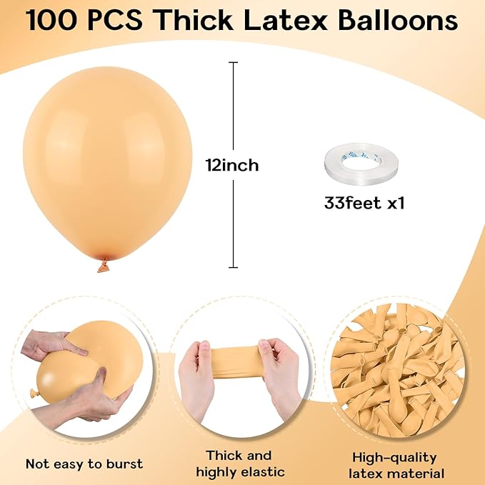Nude Balloons 12 Inch, 100 Pack Beige Balloon Retro Apricot Neutral Latex Balloons Matte Tan Cream Blush Peach Helium Balloons for Boho Birthday Wedding Baby Bridal Shower Party Decorations