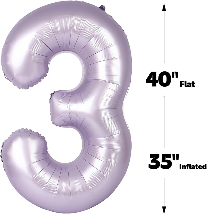 Large 40 Inch Lavender 3 Number Balloon, 3 13 23 30 33 36 38 Lilac Birthday Party Decorations, Numbers Three Foil Balloons for Anniversary Party Graduations Celebration Supplies
