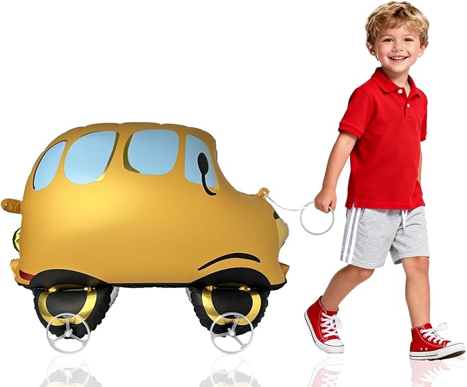Walking School Bus Balloons, Self-Standing Large School Bus Foil Balloons for Classroom Welcome Back to School Decorations Large Aluminum Foil Balloon Set First Day of School Party