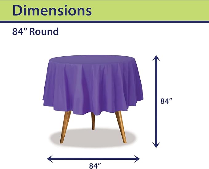 Party Dimensions Purple Disposable Plastic Tablecloth for Round Tables (12 Pack) 84 inches Table Cloths for Parties, Events & Weddings, Indoors & Outdoors, Plastic Table Cover