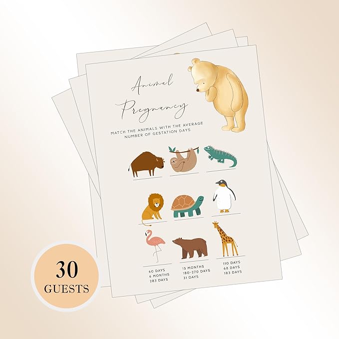 Winnie Baby Shower Games, Animal Pregnancy, Set of 30 Cards, Winnie The Pooh Party Favors, Baby Shower Party Games & Activities