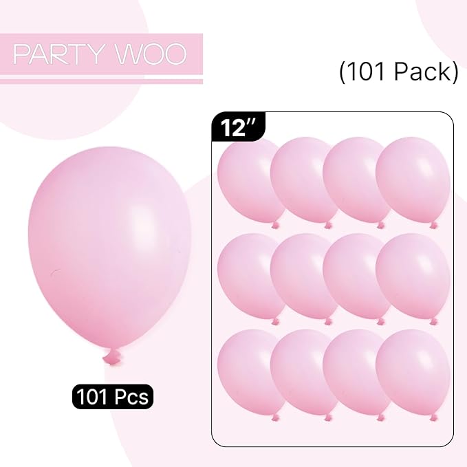 PartyWoo Baby Pink Balloons 101pcs 12 Inch Pastel Pale Light Pink Latex Helium Balloons for Baby Shower Gender Reveal Easter Bachelorette Wedding Bridal Shower Birthday Party Decorations Pink-Q05