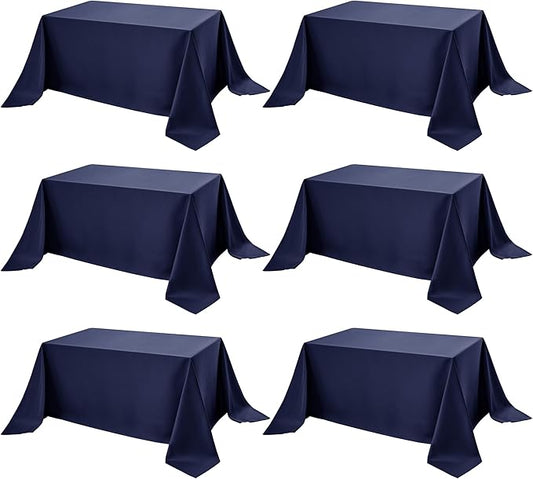 6-Pack Navy Blue Tablecloths for Rectangle Tables, 90 x 132 Inches, Stain-Resistant Polyester Fabric for 8 Foot Tables - Washable Table Covers for Weddings, Banquets, Birthday Parties, Events