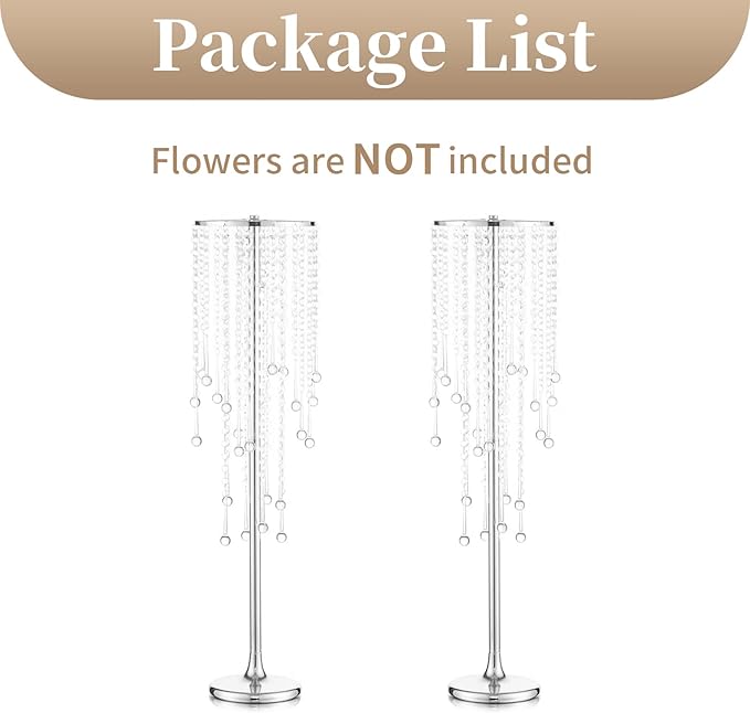 Sziqiqi Silver Tall Vases for Wedding Centerpiece - 29.5in Metal Flower Crystal Centerpieces Stand with Crystal Beads for Event Party Reception Center Piece Floral Arrangements