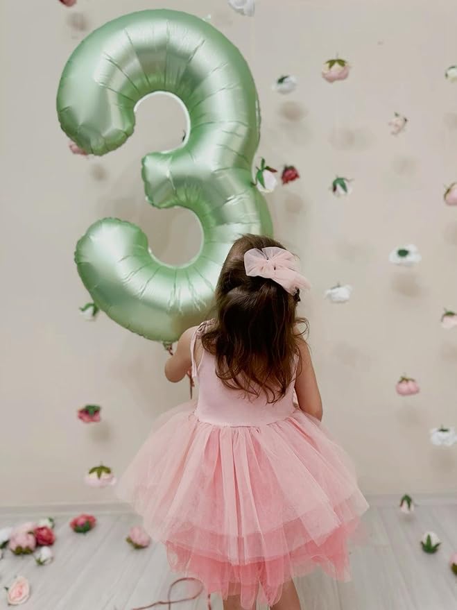 40 Inch Sage Green 3 Large Number Balloon, 3 13 23 30 33 36 Oliver Green Birthday Party Decorations, Number Three Foil Balloons for Anniversary Party Graduations Celebration Supplies