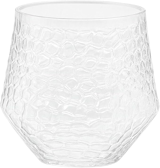 48 Pack Ribbed Origami Ripple Plastic Glasses 24 9oz Stemless Champagne Flutes & 24 12oz Cups BPA-Free, Disposable, Shatterproof Drinkware for Weddings, Bars, Events (Hammered Diamond Clear)
