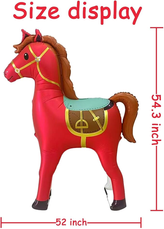 Large 3D Standing Horse Foil Balloon,58 Inch Inflatable Horse Balloons Party Decoration,Western Themed Decor for Cowboy Birthday,Baby Shower Self-Standing Animal Decorations Supplies (Red)