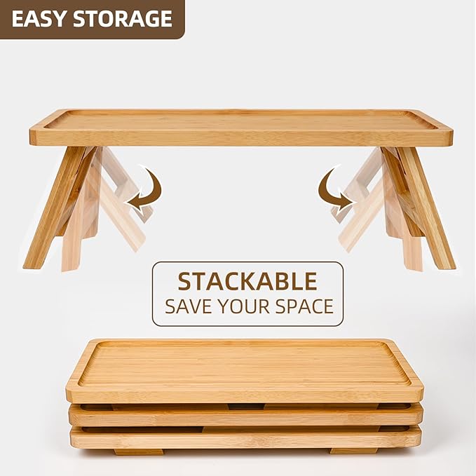 GEHE Natural Bamboo Cupcake Stand, Foldable 3 Tier Cupcake Display Stand Tower, Dessert Table Serving Tray for Birthday/Wedding/Christmas/Party, Charcuterie Boards