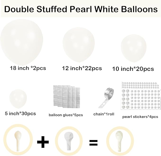 Pearl White Balloons Double Stuffed Pearl Balloons Arch With Pearl Stickers 5/10/12/18 Inch Bridal Shower Balloon Arch Pearl Ivory Balloon Garland For Wedding Birthday Baby Shower Decorations