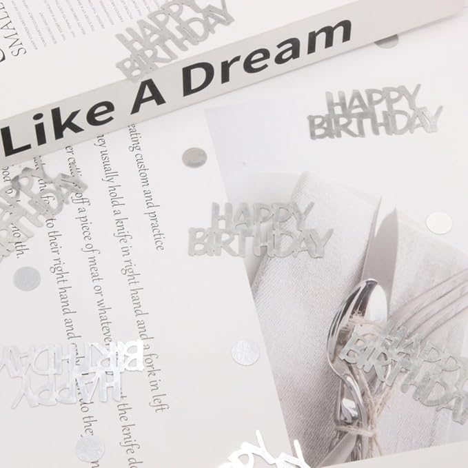 Birthday Confetti - Silver for Happy Birthday Table Decorations, 270 Pcs