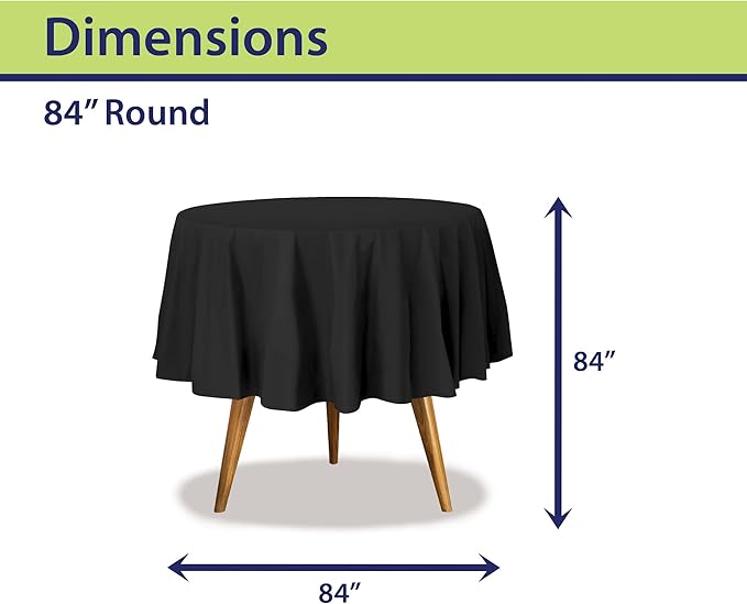 Party Dimensions Black Disposable Plastic Tablecloth for Round Tables (12 Pack) 84 inches Table Cloths for Parties, Events & Weddings, Indoors & Outdoors, Plastic Table Cover