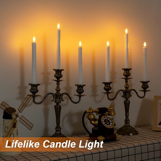 Homemory 12 Pcs Plastic Flameless Taper Candles with Remote Timer Dimmer, White Taper Candles Battery Operated with Flickering Flame Light Lifelike Led Candlesticks for Indoor Decoration 9.6 Inches