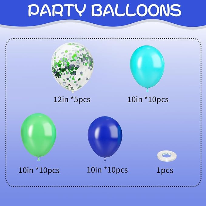 Blue and Green Birthday Balloons, 35pcs Confetti and Latex Balloons for Boys Birthday, Baby Shower, Dinosaur Theme Party Supplies