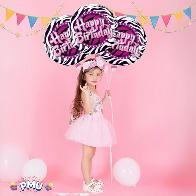 PMU Happy Birthday Zebra Print 18 Inch Mylar-Foil Balloon Pkg/10