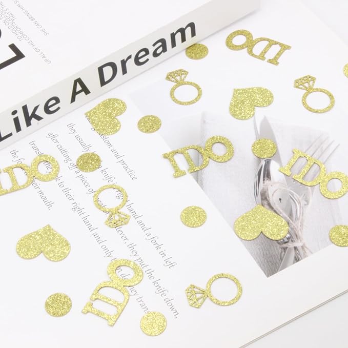 Wedding Confetti, Engagement Confetti for Wedding Shower Decorations, Bridal Shower Confetti for Bridal Shower Decorations, 160 PCS Glitter Gold I DO Confetti for Engagement Table Decorations