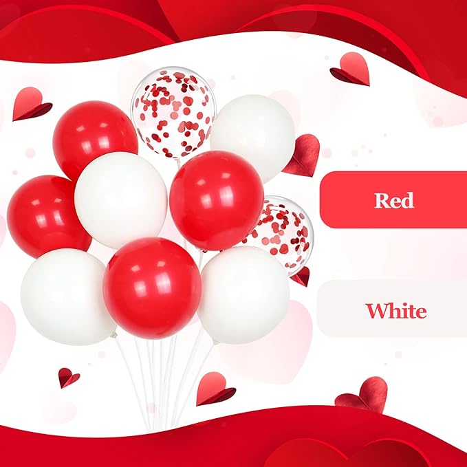 60pcs Red and White Balloons 12inch with White Red Confetti Balloons for Wedding Engagement Christmas Valentine's Day Birthday Party Decorations