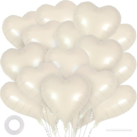 24 Cream Heart Balloons, 18 inch Heart Shape Foil Balloons for Love, Valentine, Birthday, Wedding & Engagement Parties, Baby Showers & Valentine Day Decorations