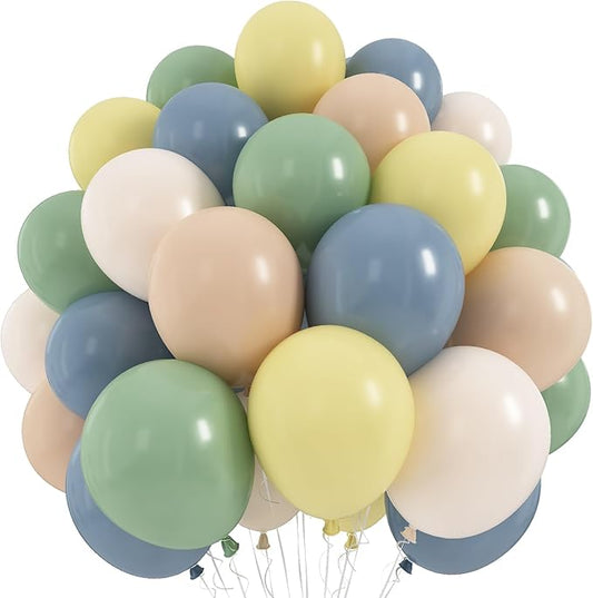 Sage Green Dusty Blue Yellow Balloon 12 Inch Double Stuffed Beige Slate Blue Olive Green Yellow Ivory Cream Latex Balloons for Oh Baby Shower Bridal Birthday Safair Wedding Party Decorations