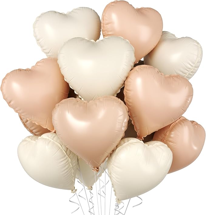 Cream Apricot Heart Balloons, 10 Pcs Beige White Caramel Foil Heart Shaped Balloon, 18 Inch Nude Neutral Balloons Helium for Engagement, Brithday, Baby Shower, Wedding, Valentines Party Decorations