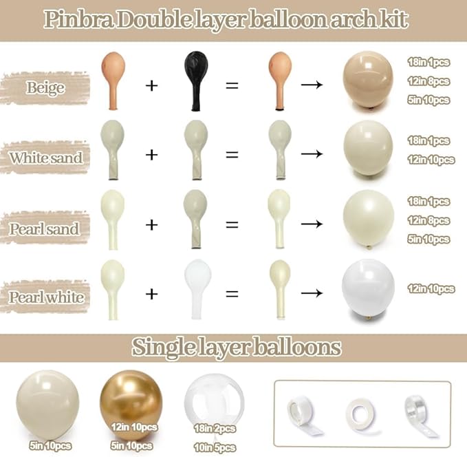 White Sand Gold Balloon Garland, Double Stuffed Pearl White Gold Cream Beige Balloons Clear Bobo Latex Balloons Arch Kit for Wedding Bridal Shower Birthday Boho Neutral Baby Shower Party Decorations