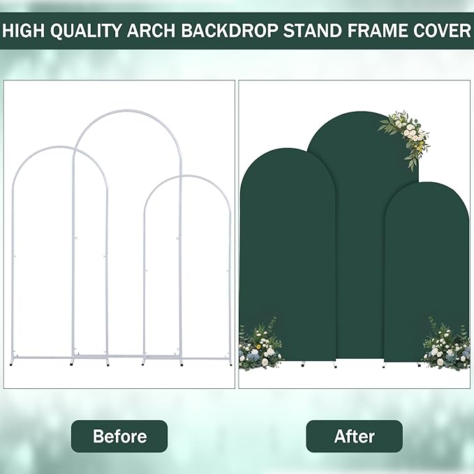 (7.2FT, 6.6FT, 6FT) Wedding Arch Cover Set of 3 Hunter Green Spandex Fitted Arch Cover for Round Top Chiara Backdrop Stand Covers for Birthday Party Banquet Photo Background Decoration