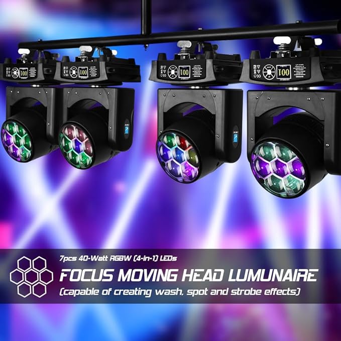 Big Dipper 7x40W LED Point Control Moving Head Light, 4-in-1 Bee Eye RGBW DJ Light for Party, Stage Lighting with Sound Activated/Auto/DMX512 Control, Spotlight Uplight for Events Church Disco(2)