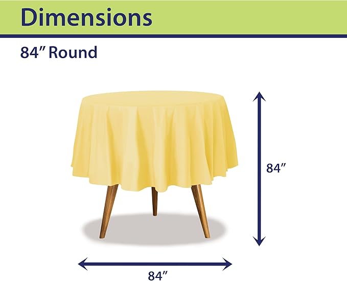 Party Dimensions Yellow Disposable Plastic Tablecloth for Round Tables (12 Pack) 84 inches Table Cloths for Parties, Events & Weddings, Indoors & Outdoors, Plastic Table Cover