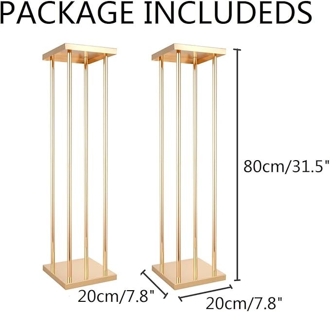 Set of 2 Wedding Centerpieces Geometric High Gold Vases - 31.5" Artificial Flower Display Stand for Wedding Christmas Carnival Party Dinner Event Hotel Home Decor Arrangement
