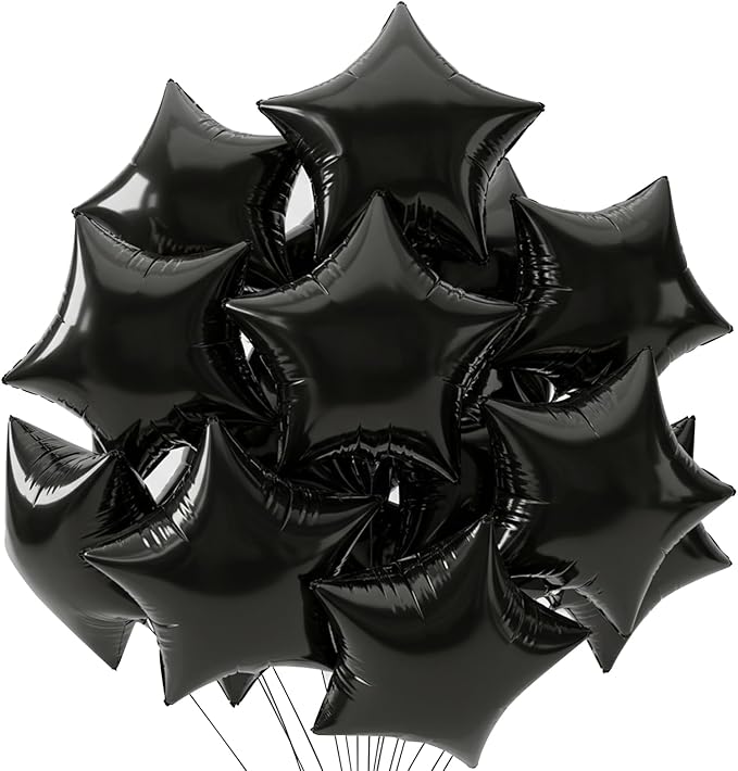 TONIFUL 15Pcs 18 Inch Large Black Star Shape Foil Balloons Big Black Stars Helium Mylar Ballons for Birthday Wedding Baby Shower Anniversary Engagement Party Decorations Supplies