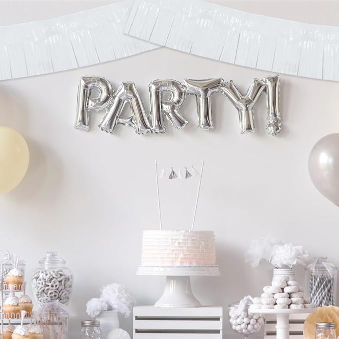 BEISHIDA 3 Packs Metallic Foil Fringe Garland Macaron White Wall Hanging Tinsel Fringe Banners for Car Floats Bridal Shower Wedding Birthday Easter Graduation Holiday Party Decoration(30 Feet)