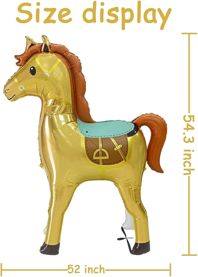 Jumbo 3D Inflatable Horse Balloon,58" Standing Animal Noble Horse Foil Balloon for Party Decoration,Western Cowboy Themed Equestrian competition performance Birthday Party Supplies (Gold)