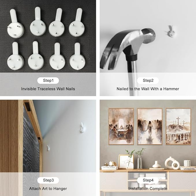 LHIUEM Large Jesus Neutral Framed Canvas Wall Art Set,Christ Church Wall Decor,Christian Bible Story Religious Easter Last Supper Artwork for Living Room,Churches,Prayer Room Decor- 16''x24''x3