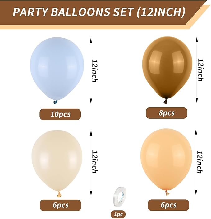 Blue and Brown Balloons, 12inch Bear Balloons Pastel Blue Beige Brown Latex Ballons, Baby Blue Cream Coffee Party Balloon For Teddy Bear Birthday Baby Shower Decorations