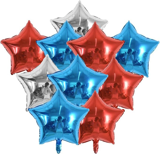 TONIFUL 24Pcs 18 Inch Red Blue Silver Star Balloons 4th of July Patriotic Star Shape Foil Balloon for Patriotic Party Supplies Independence Day Labor Day Birthday Party Decoration