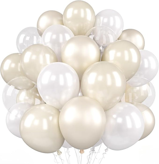 Pearl Balloons, 50 Pcs 12 Inches Pearl White Double Stuffed Balloon, Sand White Clear Cream Nude Latex Balloons for Wedding Engagement Wedding Bridal Baby Shower Party Birthday Decoration